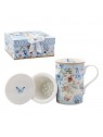 Cup with Tea Filter Butterfly Blue