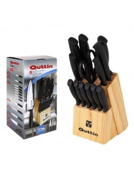 Set of Knives with Wooden Base Quttin Black (14 pcs)