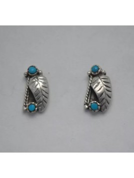 Boucles d’oreilles serties de turquoise amérindienne, montées sur argent 925